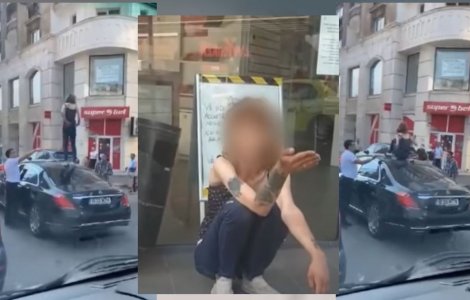 VIDEO Scene halucinante în București. O tânără s-a urcat pe capota unei mașini care aștepta la semafor și a început să danseze