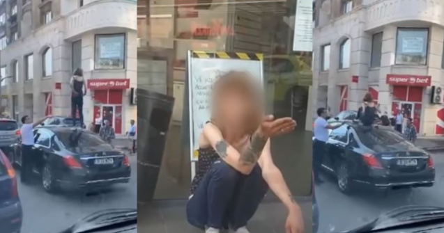 VIDEO Scene halucinante în București. O tânără s-a urcat pe capota unei mașini care aștepta la semafor și a început să danseze
