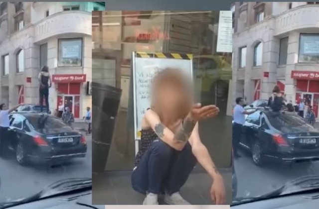 VIDEO Scene halucinante &icirc;n București. O t&acirc;nără s-a urcat pe capota unei mașini care aștepta la semafor și a &icirc;nceput să danseze