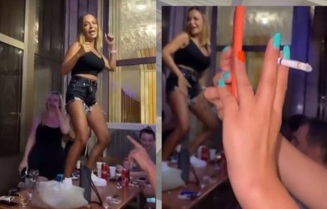 VIDEO Andreea Antonescu, show pe masă într-un local. Jumătatea trupei André a dansat pe piesa Liberă la mare