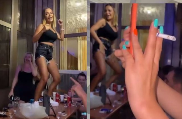 VIDEO Andreea Antonescu, show pe masă &icirc;ntr-un local. Jumătatea trupei Andr&eacute; a dansat pe piesa Liberă la mare