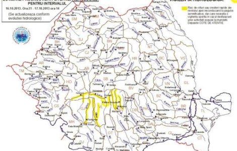 COD GALBEN de inundatii pentru mai multe rauri din tara