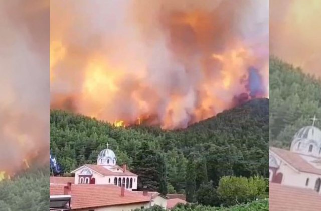 VIDEO Mănăstirea Cuviosul David din Grecia, neatinsă de ghearele focului. Pădurea de pini din jur e scrum