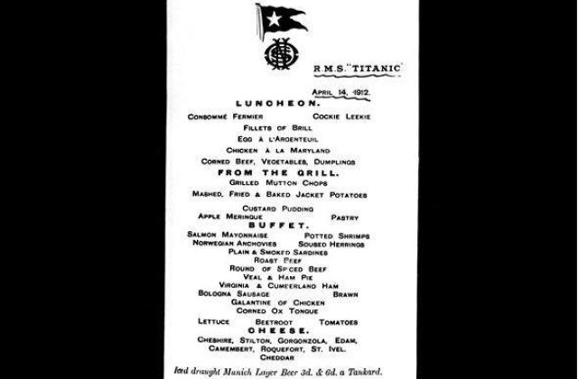 Meniul de pe Titanic, intr-un restaurant din Belfast