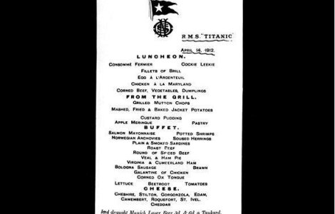 Meniul de pe Titanic, intr-un restaurant din Belfast