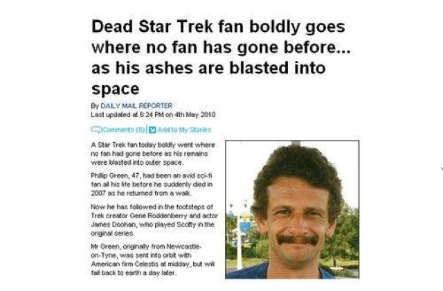 Un fan Star Trek a fost incinerat si trimis in spatiu
