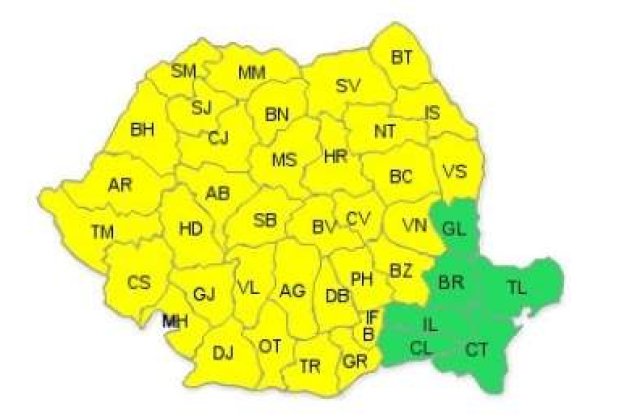 Cod galben de ploi si furtuni in weekend