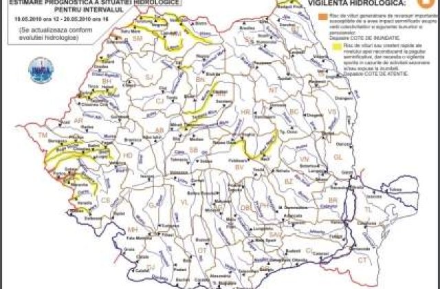 Codul galben de inundatii, prelungit pentru 10 rauri