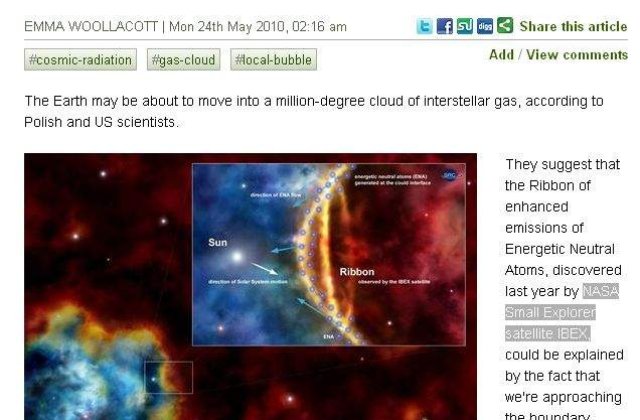 Pamantul se indreapta catre un nor interstelar super-fierbinte
