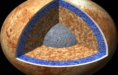 Satelitul inghetat al planetei Jupiter, arunca in spatiu trombe de apa uriase