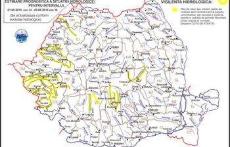 Cod galben de cresteri de debite pentru rauri din 3 judete