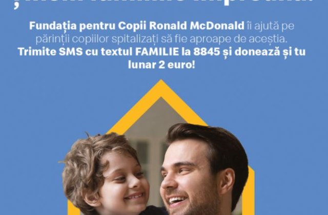 Susține Fundația pentru Copii Ronald McDonald printr-o donație lunară și ajută-ne să ținem familiile împreună 