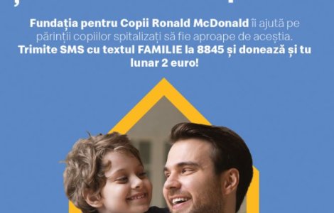 Susține Fundația pentru Copii Ronald McDonald printr-o donație lunară și ajută-ne să ținem familiile împreună