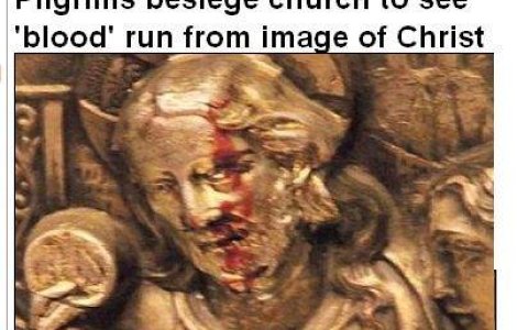 Unei gravuri cu Iisus ii curge sange din frunte