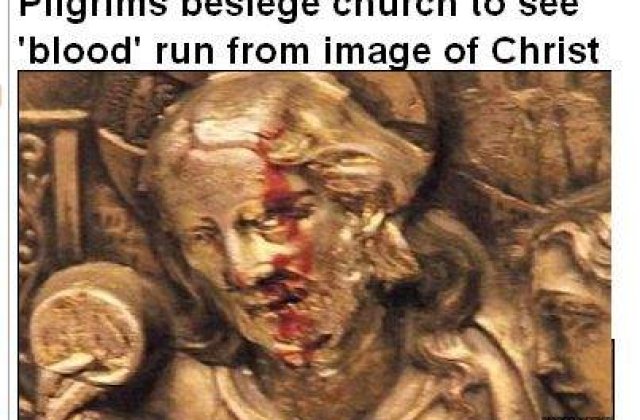 Unei gravuri cu Iisus ii curge sange din frunte