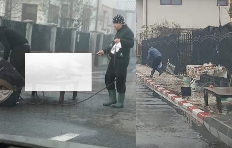 Ca la noi la nimeni. O familie din Târgu Jiu a tăiat porcul în mijlocul străzii