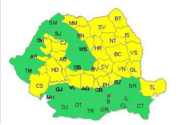 Avertizare cod galben de ploi torentiale