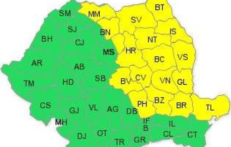 Codul galben de ploi se mentine pana vineri dimineata