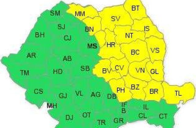 Codul galben de ploi se mentine pana vineri dimineata