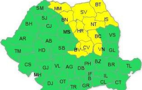 Codul galben de ploi se prelungeste pana vineri la ora 23:00