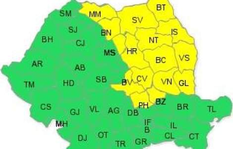 Cod galben de ploi pentru zona Moldovei