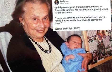 O supraviețuitoare a Holocaustului, străbunică pentru a 35-a oară. Lily Ebert susține că bebelușii sunt „cea mai bună răzbunare împotriva naziștilor”
