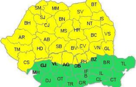 Cod galben de ploi in mai mult de jumatate din judetele tarii