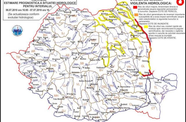 Siret si Prut, in continuare sub cod rosu de inundatii