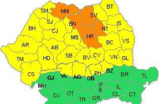 Codul galben de ploi, prelungit in nordul tarii