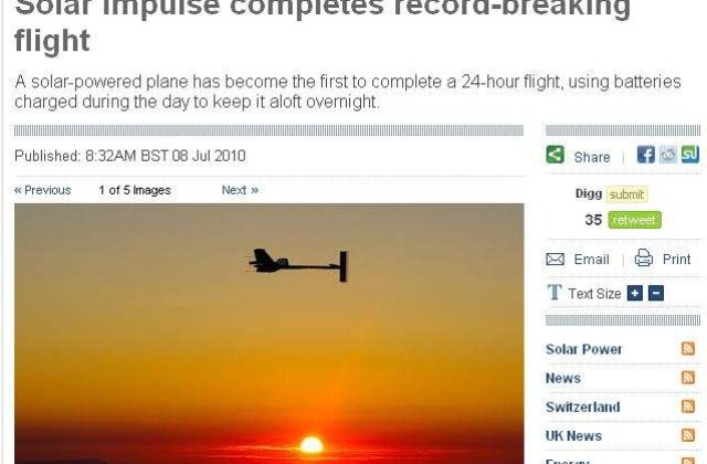 [VIDEO] Primul avion solar a zburat 26 de ore