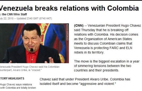 Venezuela a rupt relatiile cu Columbia. Porneste un conflict armat in America de Sud?