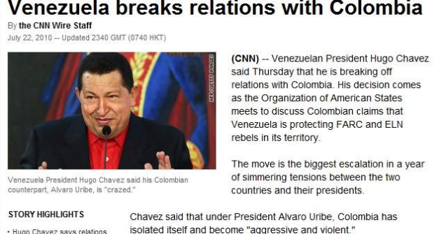Venezuela a rupt relatiile cu Columbia. Porneste un conflict armat in America de Sud?