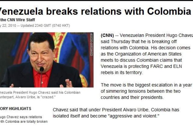 Venezuela a rupt relatiile cu Columbia. Porneste un conflict armat in America de Sud?