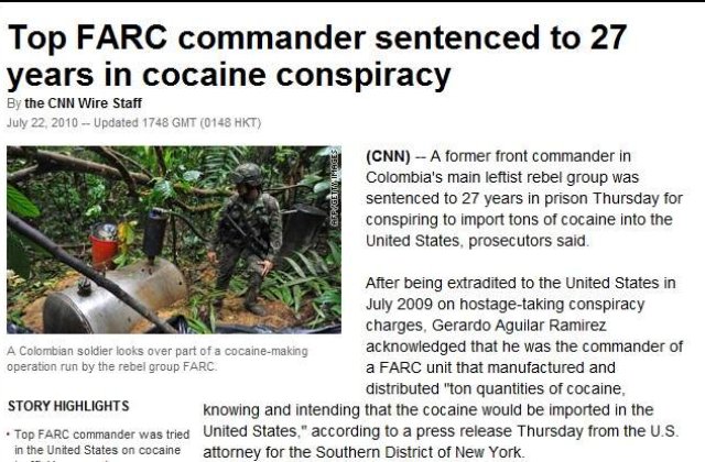 Fost comandant FARC si traficant de droguri a primit 27 de ani de inchisoare