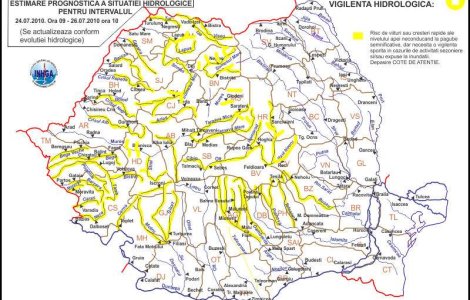 Cod galben de inundatii pe raurile din vestul si centrul tarii