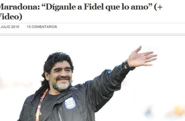[VIDEO] Maradona: "Fidel Castro, te iubesc si te voi vizita!"