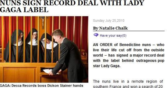 Calugarite benedictine, colege cu Lady Gaga