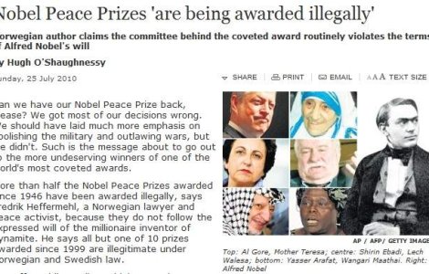 Premiile Nobel pentru Pace, acordate ilegal?