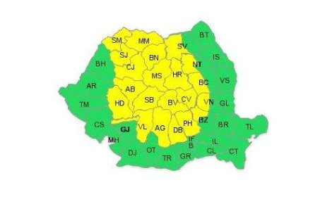 Cod galben de ploi in nordul si centrul tarii