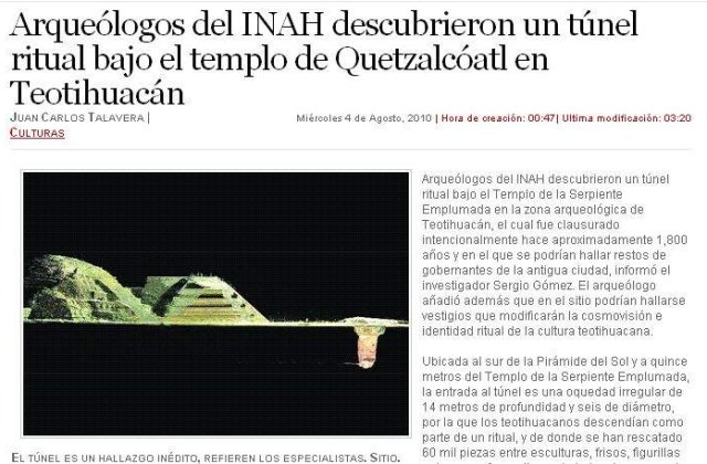 Un tunel de 100 de metri, descoperit sub piramida zeului aztec Quetzalcoatl