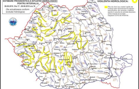Cod galben de inundatii pe raurile din 20 de judete