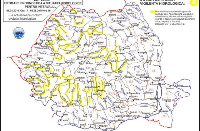 Cod galben de inundatii pe raurile din 20 de judete
