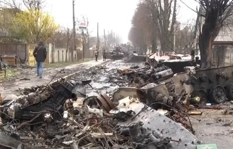 Cinci cadavre descoperite în satul ucrainean Motîjîn, printre care cele ale familiei primăriței