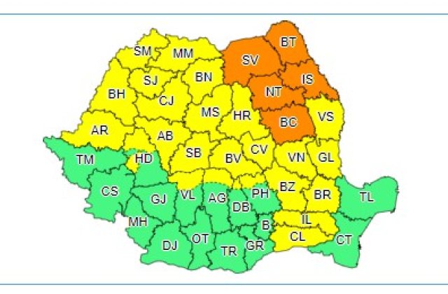Prognoza meteo pentru vineri, 29 aprilie 2022. ANM: Cod portocaliu de ploi în 5 județe și Cod galben în alte 25 de județe 