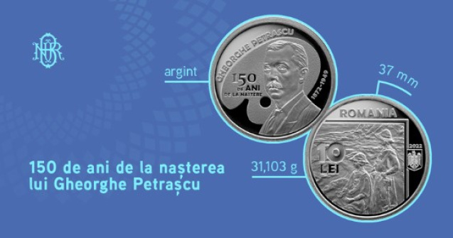Moneda de argint lansată de BNR cu tema „150 de ani de la nașterea lui Gheorghe Pătrașcu”. Cu cât se vinde