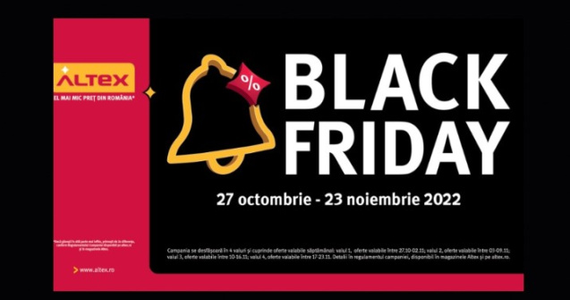 Black Friday la Altex, în perioada 27 octombrie – 23 noiembrie! Patru săptămâni de oferte și super reduceri, în magazinele fizice și online!