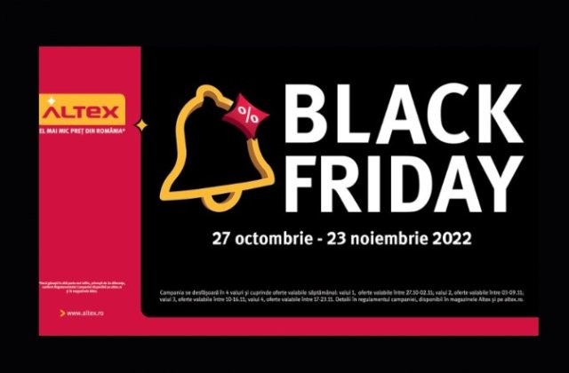 Black Friday la Altex, &icirc;n perioada 27 octombrie &ndash; 23 noiembrie!  Patru săptăm&acirc;ni de oferte și super reduceri,  &icirc;n magazinele fizice și online! 