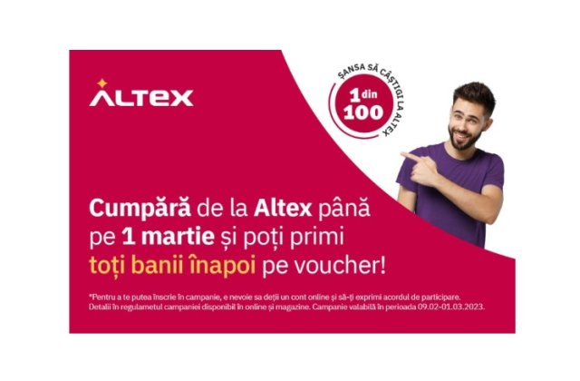 Altex oferă clienților toți banii &icirc;napoi pe vouchere la toate cumpărăturile realizate &icirc;n noua campanie &ldquo;1 din 100 cumpărători este c&acirc;știgător&rdquo;