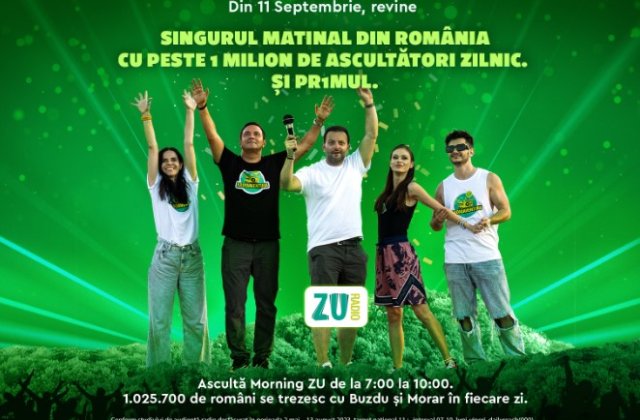 Morning ZU este singurul matinal de radio din Rom&acirc;nia cu peste 1 milion de ascultători zilnic