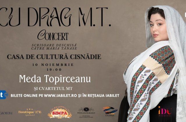 &bdquo;Maria Tănase&rdquo; &ndash; din nou pe scenă.  Mezzo-soprana Meda Top&icirc;rceanu readuce &icirc;n fața publicului, prin turneul &bdquo;Cu drag, MT&rdquo;, farmecul și emoția inegalabilei 